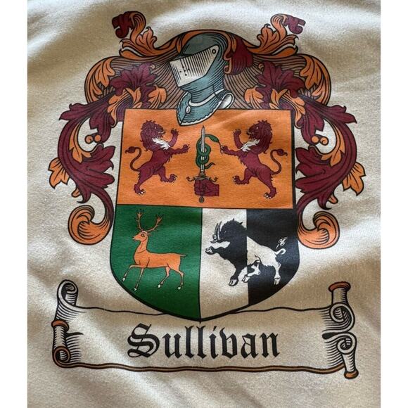 Sullivan Family Crest Of Arms Shirt Medium Last Name History Ireland Boar Lion - Picture 1 of 9